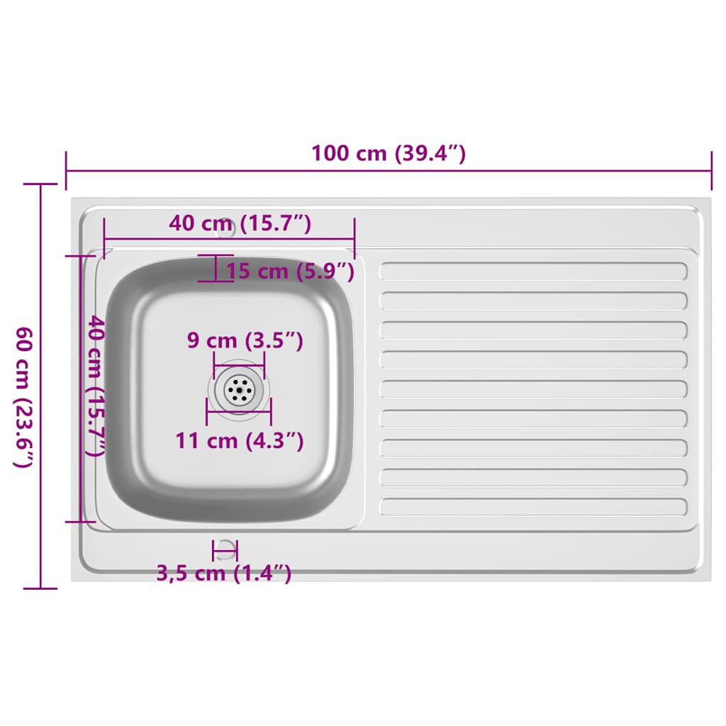 vidaXL Νεροχύτης + Ποδιά Σετ Ασημί 1000x600x155 χιλ. Ανοξείδωτο Ατσάλι