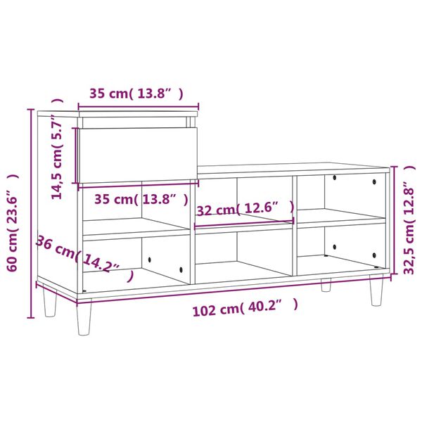 vidaXL Παπουτσοθήκη Γυαλιστερό Λευκό 102x36x60 εκ. Επεξεργασμένο Ξύλο