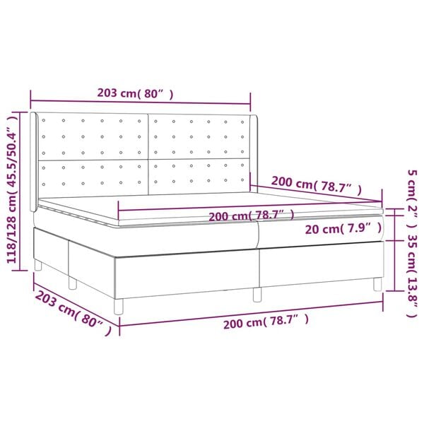 vidaXL Κρεβάτι Boxspring με Στρώμα & LED Λευκό 200x200 εκ. Συνθ. Δέρμα