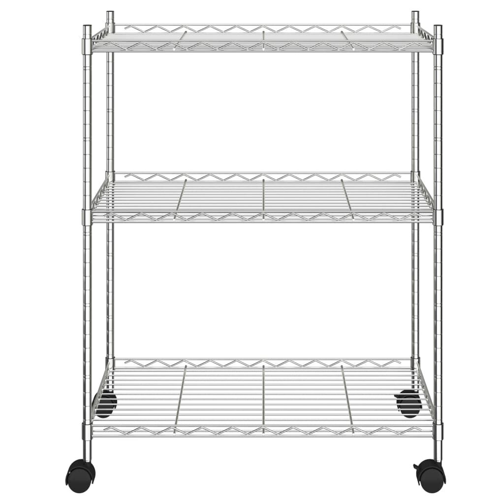 vidaXL Ραφιέρα 3 Επιπέδων με Τροχούς Χρωμέ 60x35x81 εκ. 150 κ.