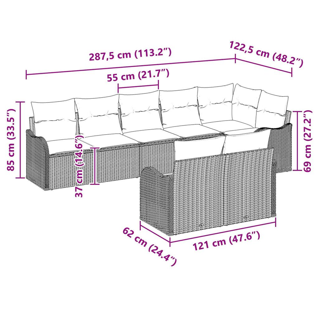 vidaXL Σετ Καναπέ Κήπου με μαξιλάρι 8 pcs Μπεζ και λευκό Πολυ ράταν