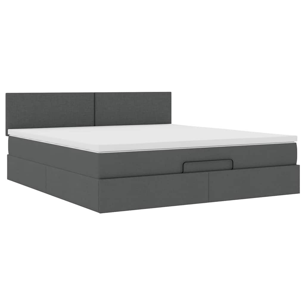 vidaXL Οθωμανικό κρεβάτι με στρώμα & LEDs Σκούρο γκρι 160x200cm ύφασμα