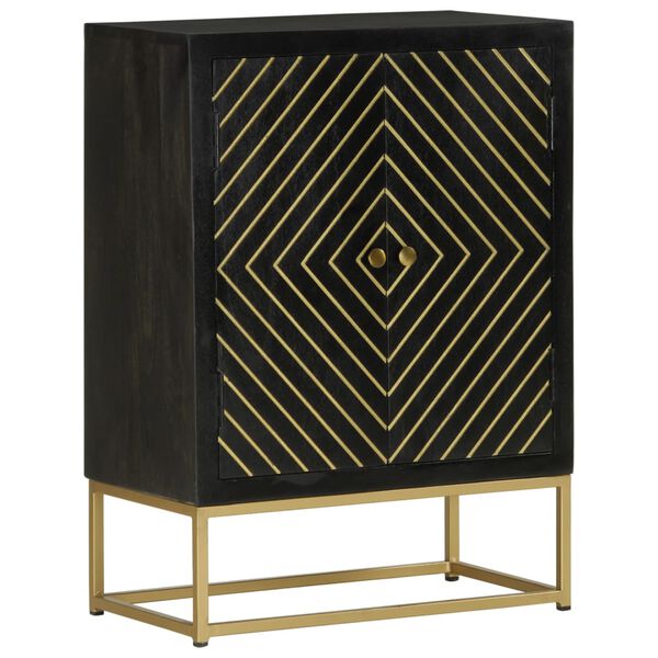 vidaXL Ντουλάπι με 2 Πόρτες Μαύρο/Χρυσό 55x30x75 εκ. Μασίφ Ξύλο Μάνγκο
