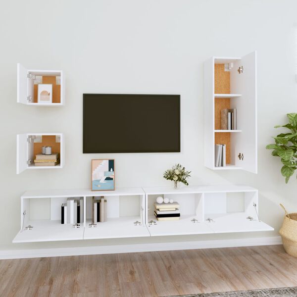 vidaXL Σετ Επίπλου Τηλεόρασης 5 Τεμαχίων Λευκό από Επεξεργασμένο Ξύλο