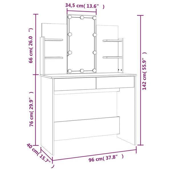 vidaXL Μπουντουάρ με LED Καπνιστή Δρυς 96x40x142 εκ.