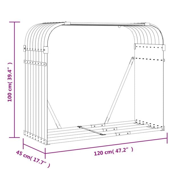 vidaXL Ξυλοθήκη Αν. Γκρι 120x45x100 εκ. από Γαλβανισμένο Ατσάλι