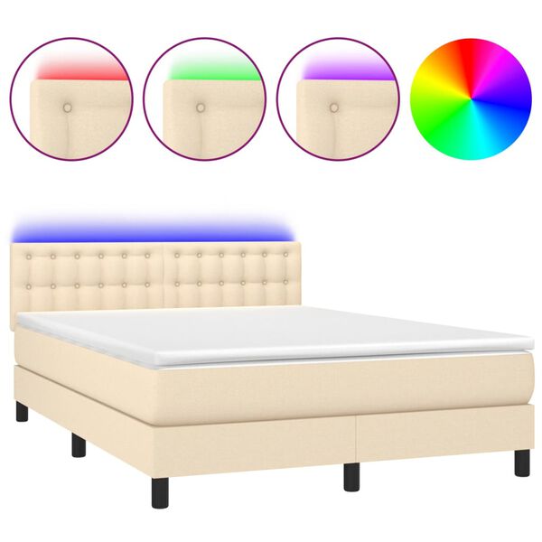 vidaXL &Kappa;&rho;&epsilon;&beta;ά&tau;&iota; Boxspring &mu;&epsilon; &Sigma;&tau;&rho;ώ&mu;&alpha; & LED &Kappa;&rho;&epsilon;&mu; 140x190 &epsilon;&kappa;. &Upsilon;&phi;&alpha;&sigma;&mu;ά&tau;&iota;&nu;&omicron;