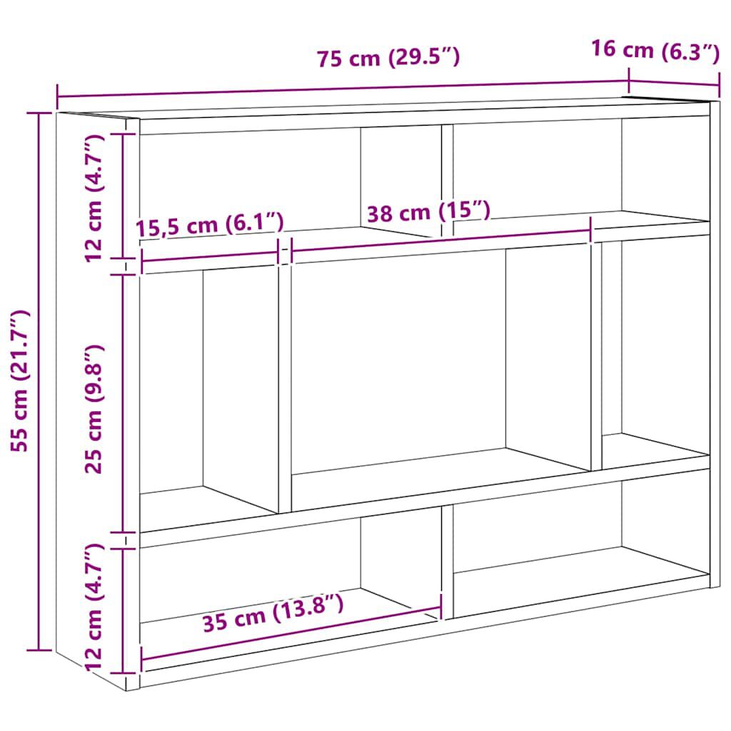vidaXL Ραφιέρα Τοίχου Μαύρο 75x16x55 εκ. από Επεξεργασμένο Ξύλο