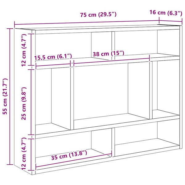vidaXL Ραφιέρα Τοίχου Μαύρο 75x16x55 εκ. από Επεξεργασμένο Ξύλο