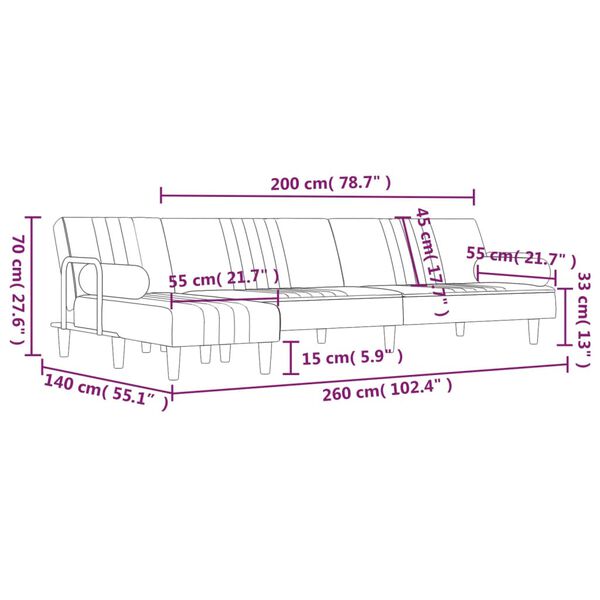 vidaXL Καναπές Κρεβάτι Γωνιακός Σκ. Πράσινο 260x140x70 εκ. Βελούδινος
