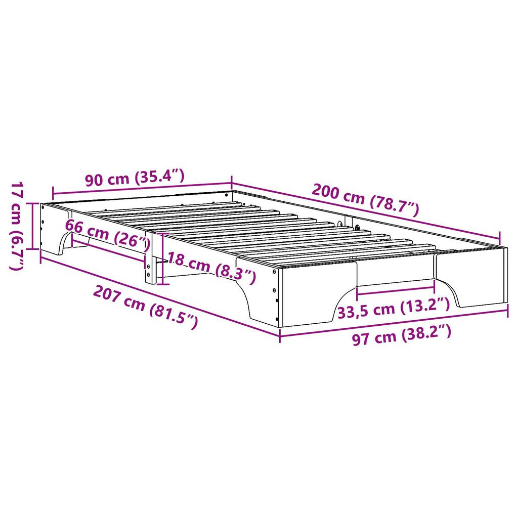 vidaXL Κρεβάτι 90x200 εκ. από Μασίφ Ξύλο Πεύκου