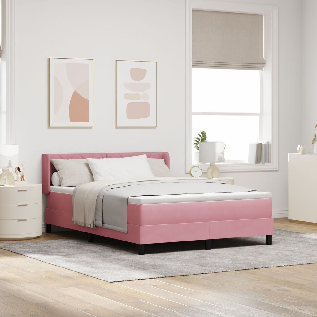 κρεβάτι Box Spring με στρώμα vidaXL Ροζ 160x200 εκ. βελούδο