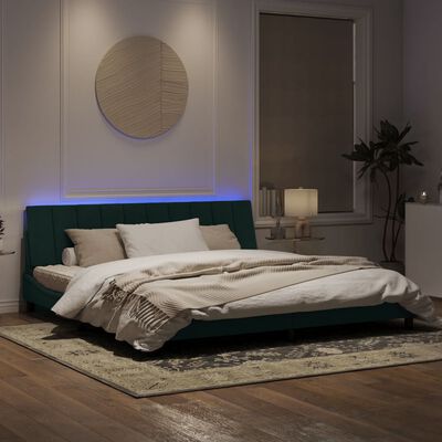vidaXL Πλαίσιο Κρεβατιού με LED Σκούρο Πράσινο 200x200 εκ. Βελούδινο