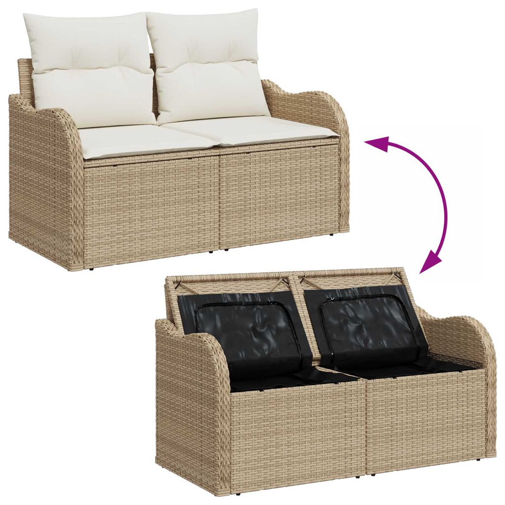 vidaXL Σετ Καναπέ Κήπου με μαξιλάρι 8 pcs Μπεζ Πολυ ράταν