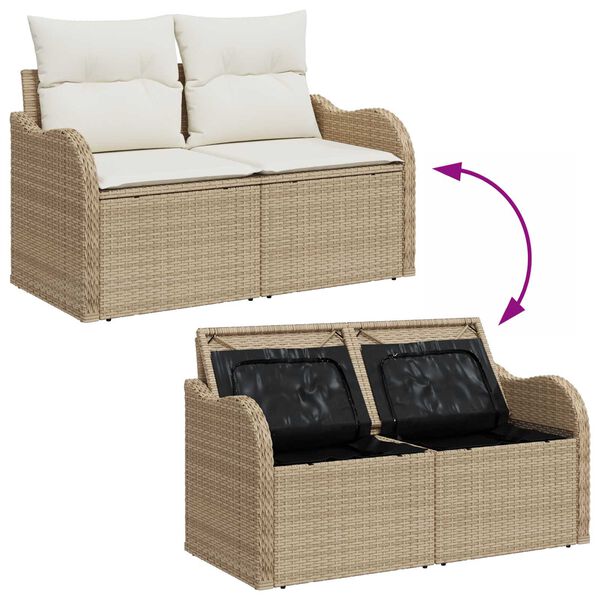 vidaXL Σετ Καναπέ Κήπου με μαξιλάρι 8 pcs Μπεζ Πολυ ράταν