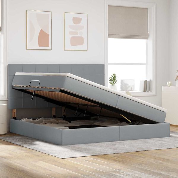 vidaXL Κρεβάτι Αποθήκης Ανοιχτό γκρι 200 x 200 cm Τεχνητό Δέρμα