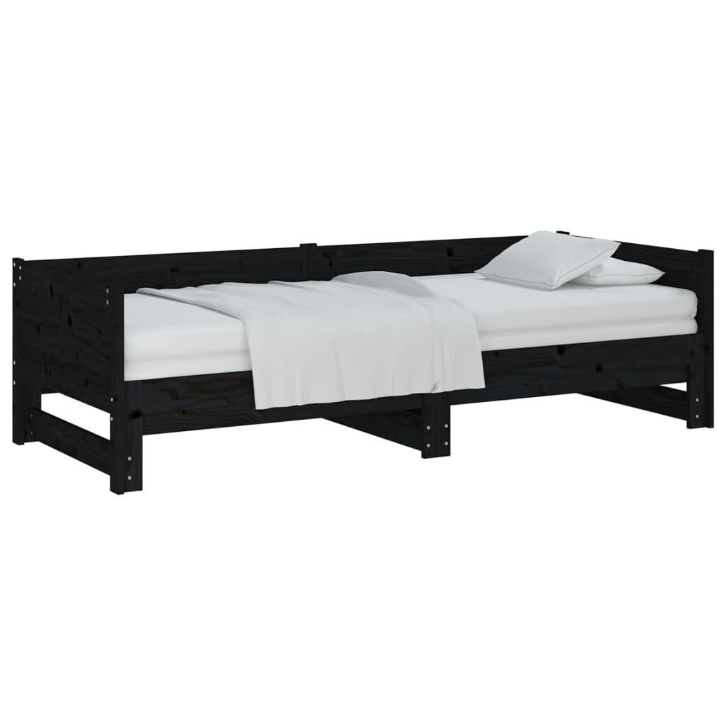 vidaXL Καναπές Κρεβάτι Συρόμενος Μαύρος 2x(80x200) εκ. από Μασίφ Πεύκο