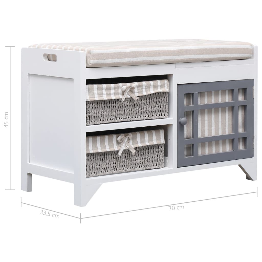vidaXL Πάγκος Χολ Λευκός 70 x 33,5 x 45 εκ. από Ξύλο Παυλώνιας