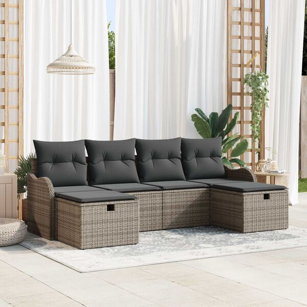 vidaXL Σετ Καναπέ Κήπου με μαξιλάρι 6 pcs Γκρι Πολυ ράταν