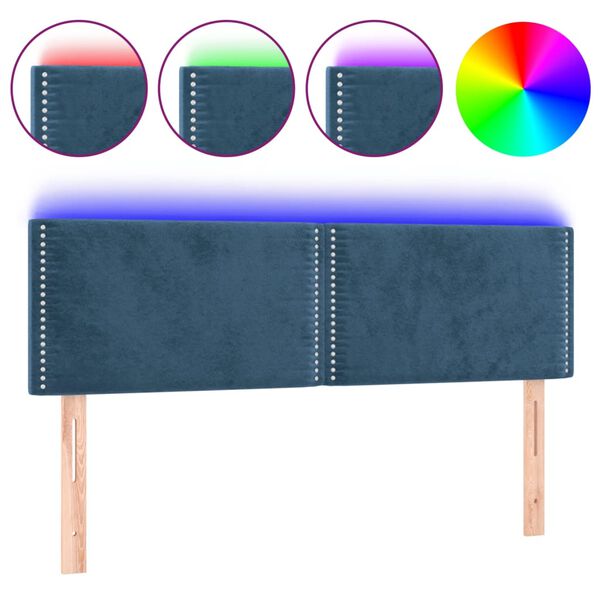 vidaXL Κεφαλάρι Κρεβατιού LED Σκούρο Μπλε 144x5x78/88 εκ. Βελούδινο