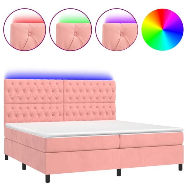 vidaXL &Kappa;&rho;&epsilon;&beta;ά&tau;&iota; Boxspring &mu;&epsilon; &Sigma;&tau;&rho;ώ&mu;&alpha; & LED &Rho;&omicron;&zeta; 200x200 &epsilon;&kappa;. &Beta;&epsilon;&lambda;&omicron;ύ&delta;&iota;&nu;&omicron;