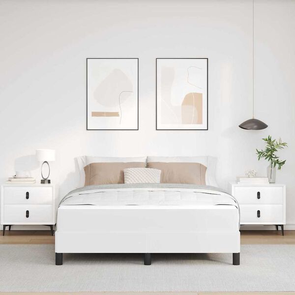 vidaXL Κρεβάτι με στρώμα Καθαρό Λευκό 140 x 200 cm Τεχνητό δέρμα