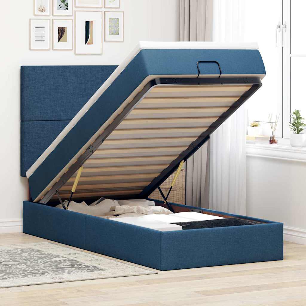 vidaXL Οθωμανικό κρεβάτι με στρώμα μπλε 90x200cm ύφασμα
