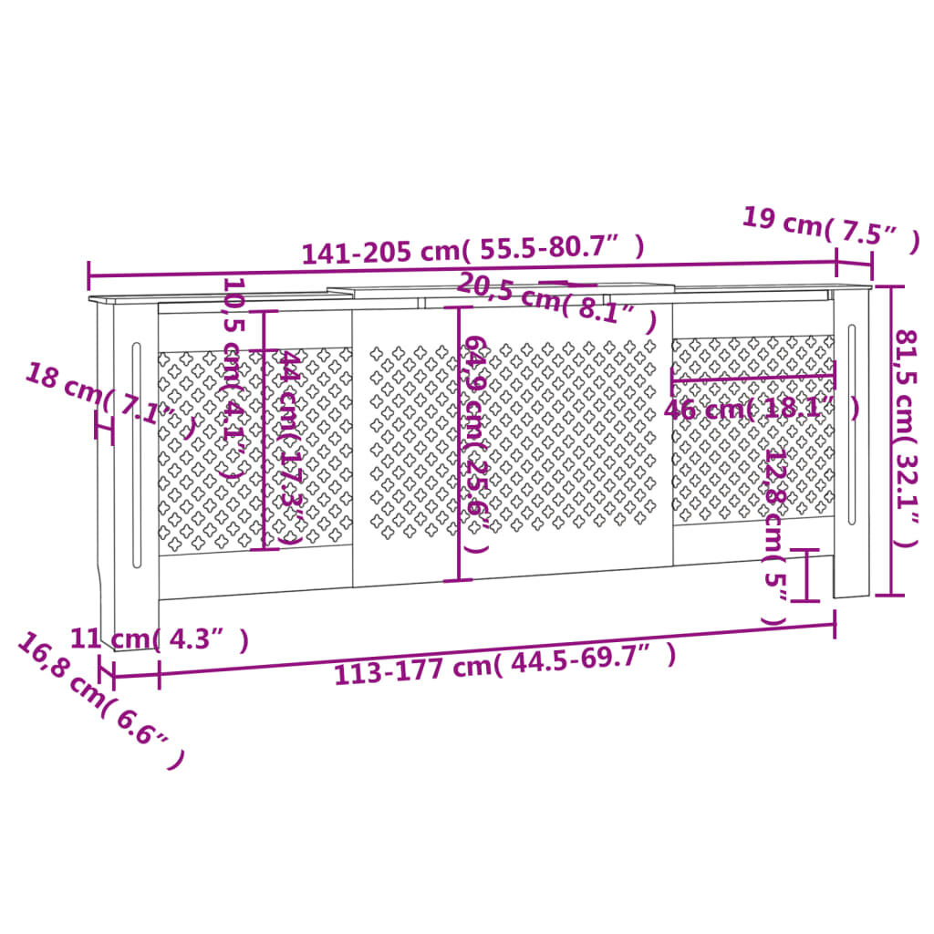 vidaXL Κάλυμμα Καλοριφέρ Λευκό 205 εκ. από MDF