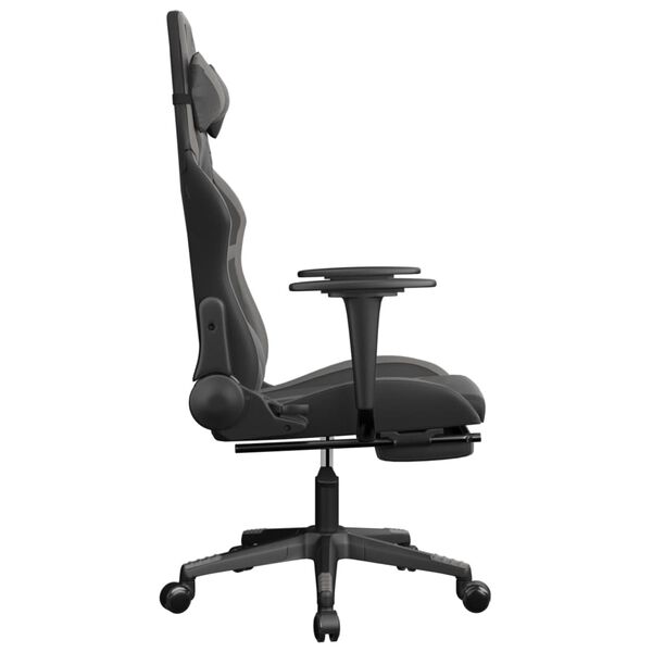 vidaXL Καρέκλα Gaming Μασάζ Υποπόδιο Μαύρο/Γκρι από Συνθετικό Δέρμα