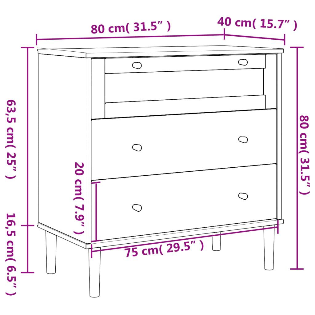 vidaXL Συρταριέρα SENJA Λευκή Όψη Ρατάν 80x40x80 εκ. Μασίφ Ξύλο Πεύκου