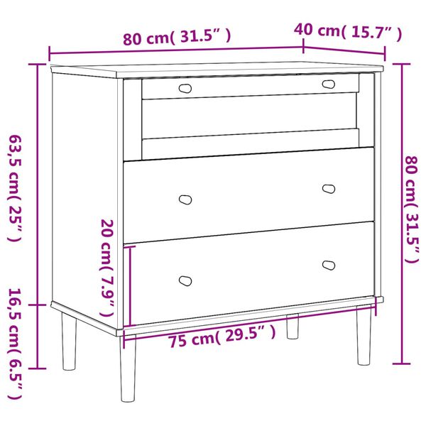 vidaXL Συρταριέρα SENJA Λευκή Όψη Ρατάν 80x40x80 εκ. Μασίφ Ξύλο Πεύκου
