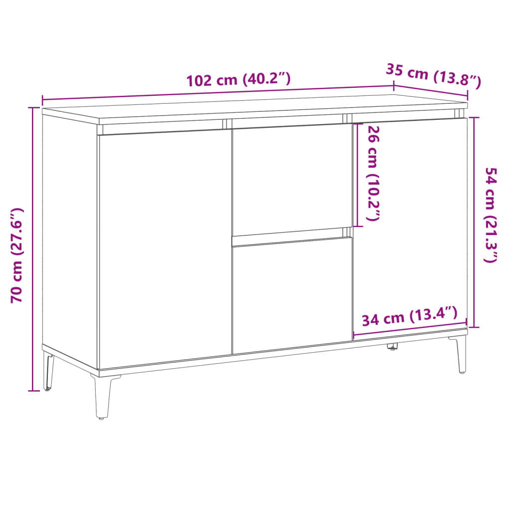 vidaXL Μπουφές Αρτισιανή Δρυς 102x35x70 εκ. από Επεξεργασμένο Ξύλο