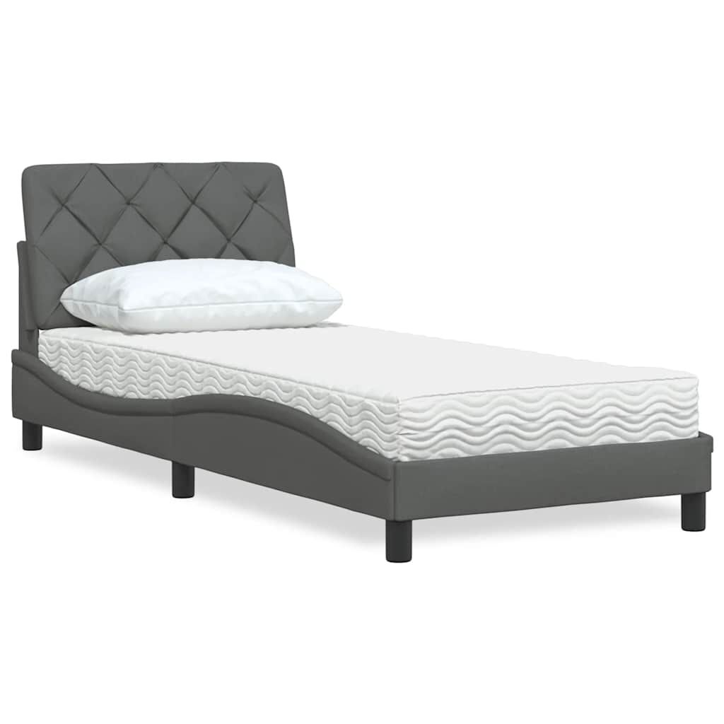 vidaXL Κρεβάτι με Στρώμα Σκούρο Γκρι 90x190 εκ. Υφασμάτινο