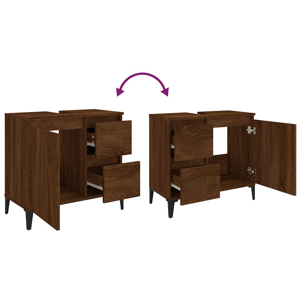 vidaXL Ντουλάπι Μπάνιου Καφέ Δρυς 65x33x60 εκ. Επεξεργασμένο Ξύλο