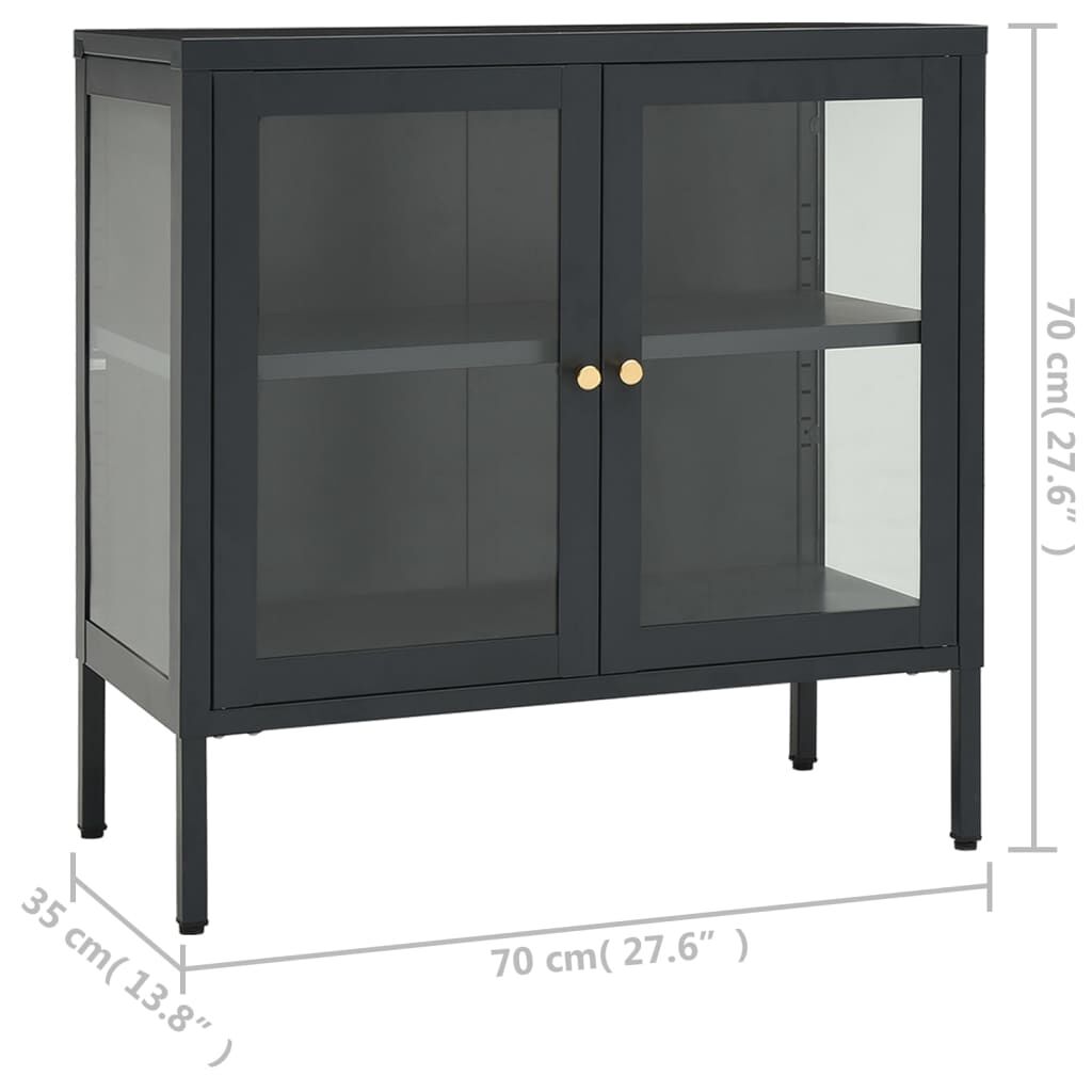 vidaXL Μπουφές Ανθρακί 70 x 35 x 70 εκ. από Ατσάλι και Γυαλί