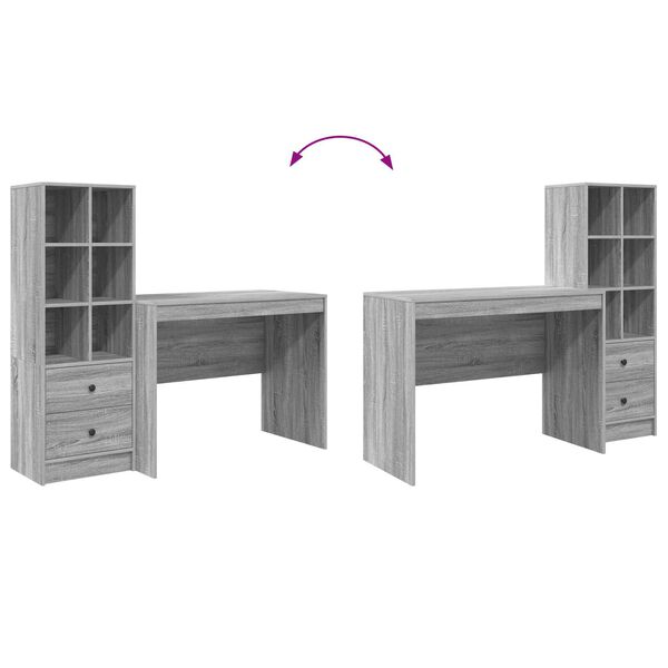 vidaXL Γραφείο με αποθηκευτικό χώρο με συρτάρι 2 pcs Γκρι sonoma