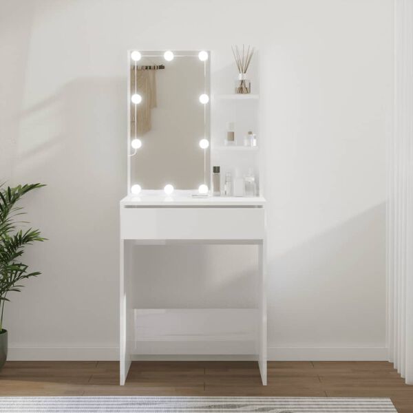 vidaXL Μπουντουάρ με LED Γυαλιστερό Λευκό 60x40x140 εκ.