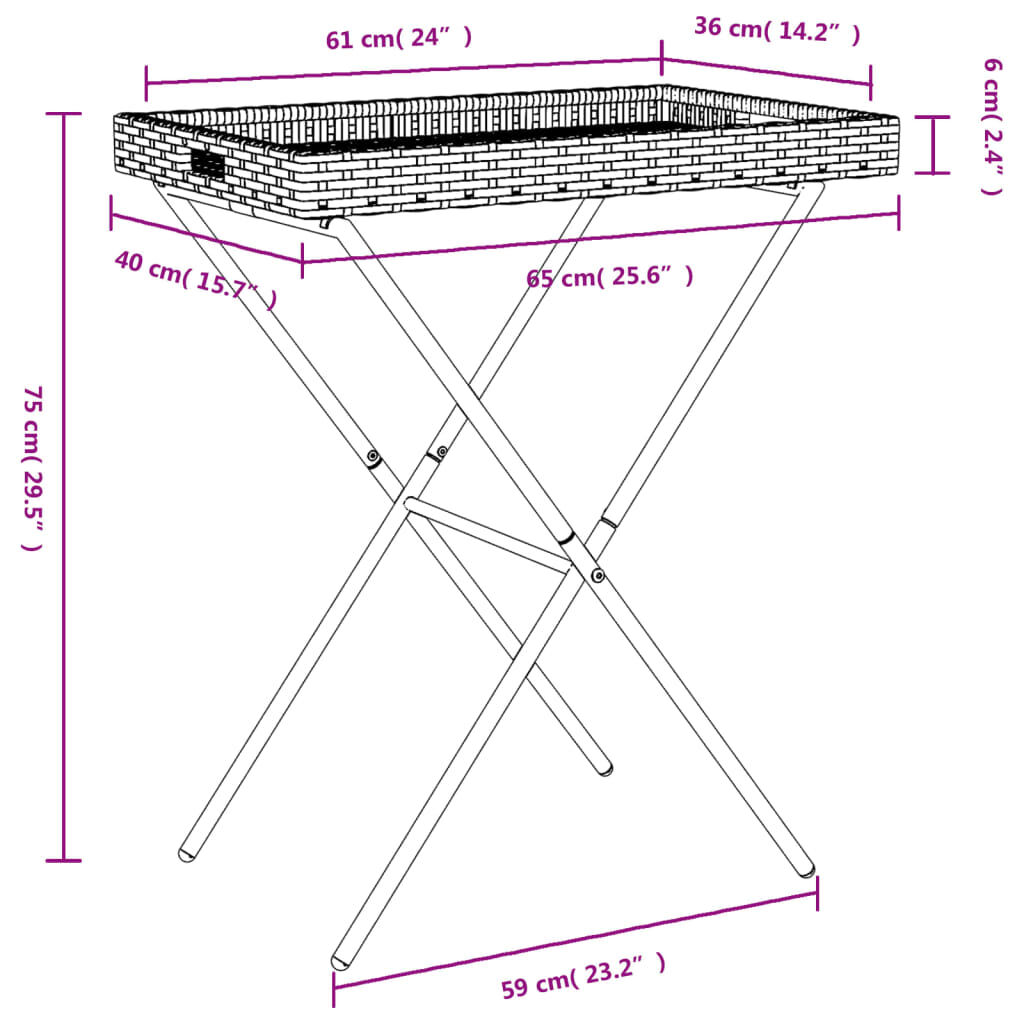 vidaXL Τραπέζι Δίσκος Πτυσσόμενο Μπεζ 65x40x75 εκ. Συνθετικό Ρατάν