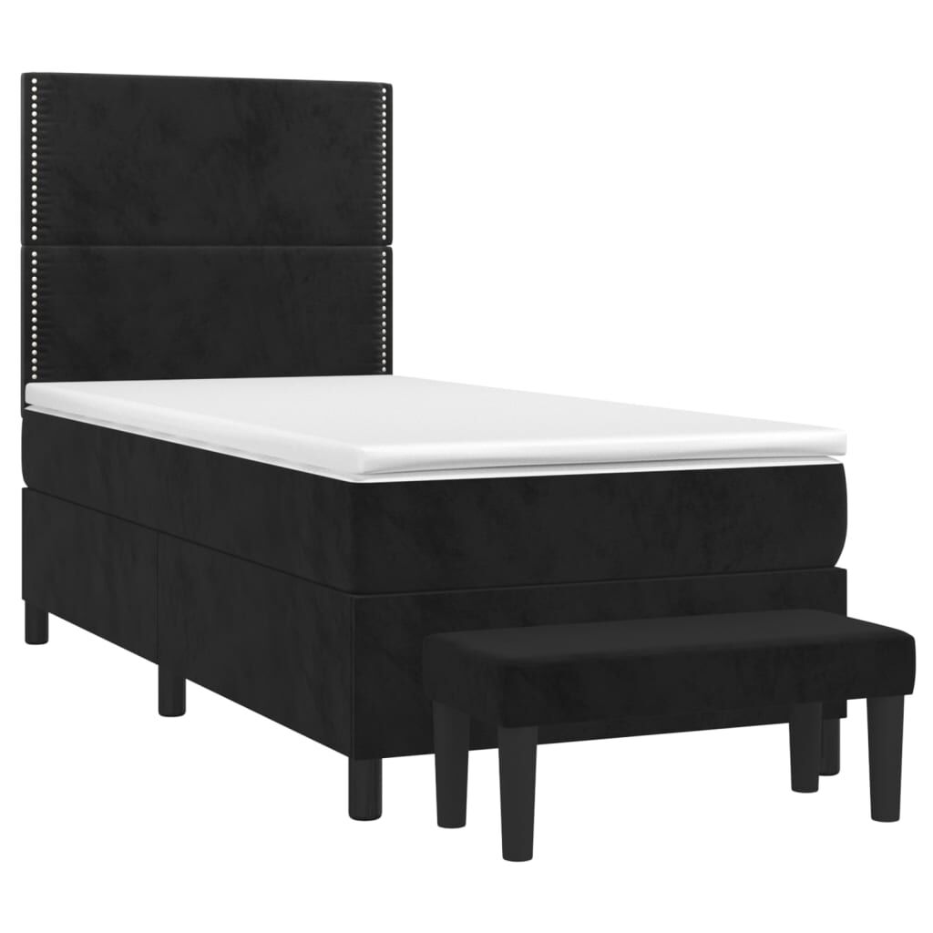 vidaXL Κρεβάτι Boxspring με Στρώμα Μαύρο 90x200 εκ. Βελούδινο