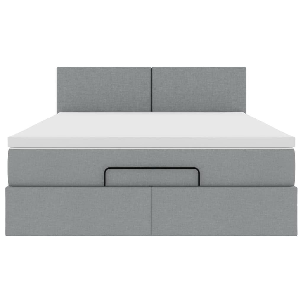 vidaXL Οθωμανικό κρεβάτι με στρώμα & LEDs Ανοιχτό γκρι ύφασμα