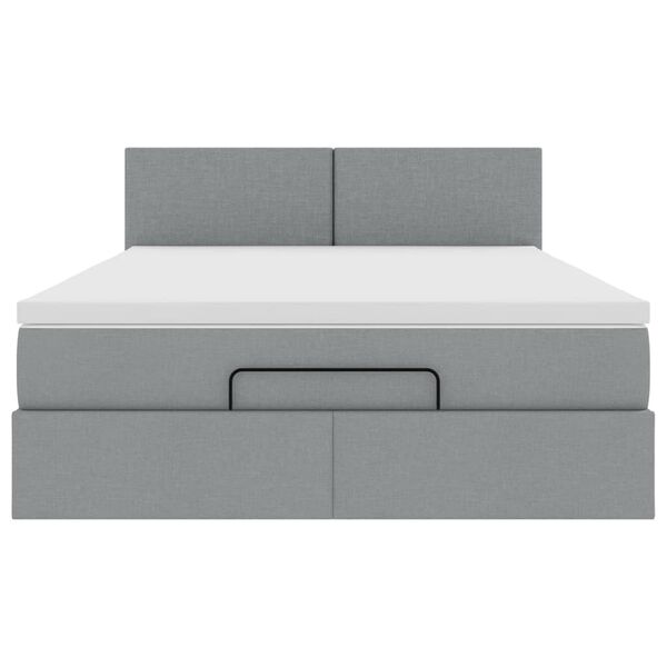 vidaXL Οθωμανικό κρεβάτι με στρώμα & LEDs Ανοιχτό γκρι ύφασμα