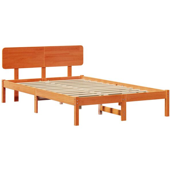 vidaXL Κρεβάτι με Κεφαλάρι Καφέ 135x190 εκ Μασίφ Ξύλο Πεύκου