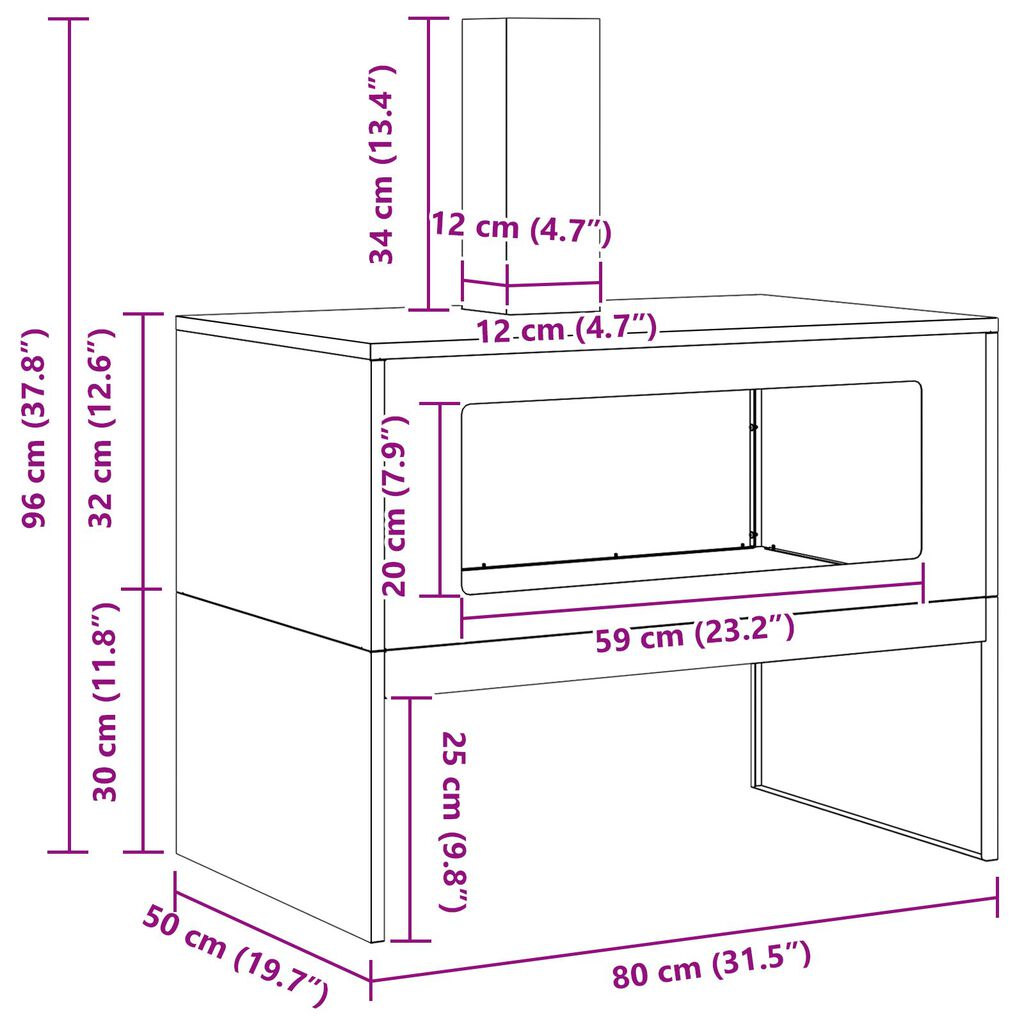 vidaXL Φωτιά με καμινάδα 80x50x96 εκ. Φθαρμένο Ατσάλι
