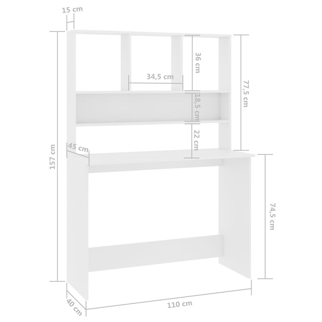 vidaXL Γραφείο με Ράφια Λευκό 110 x 45 x 157 εκ. από Μοριοσανίδα