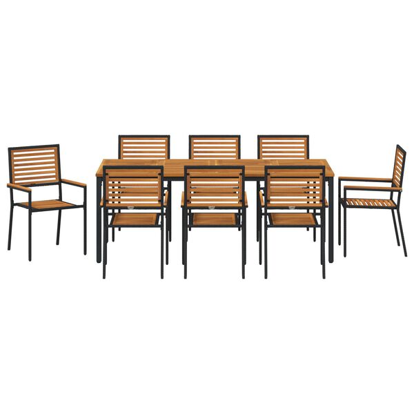vidaXL Σέτ φαγητού για κήπο 9 pcs Μαύρο 200 x 100 x 75 cm