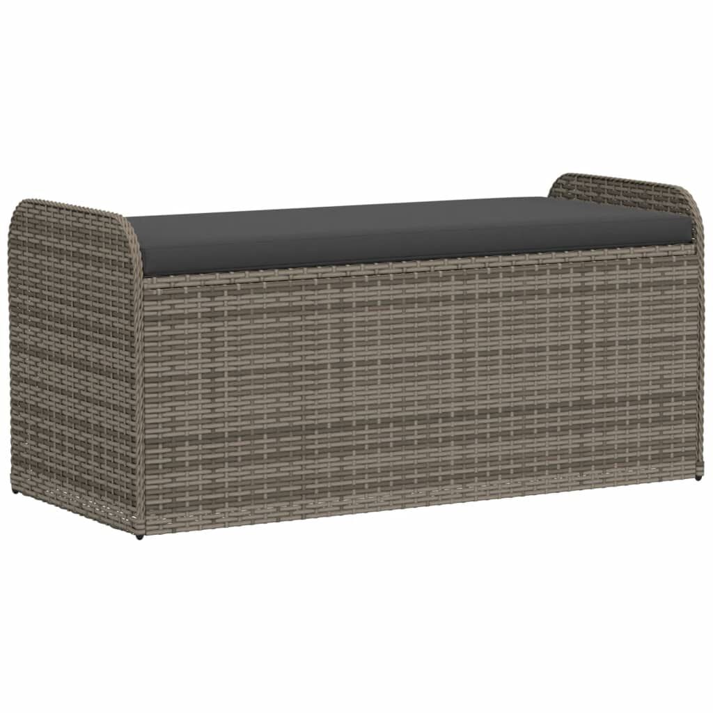 vidaXL Παγκάκι Αποθήκευσης Γκρι 115x51x52 εκ. Συνθετικό Ρατάν Μαξιλάρι