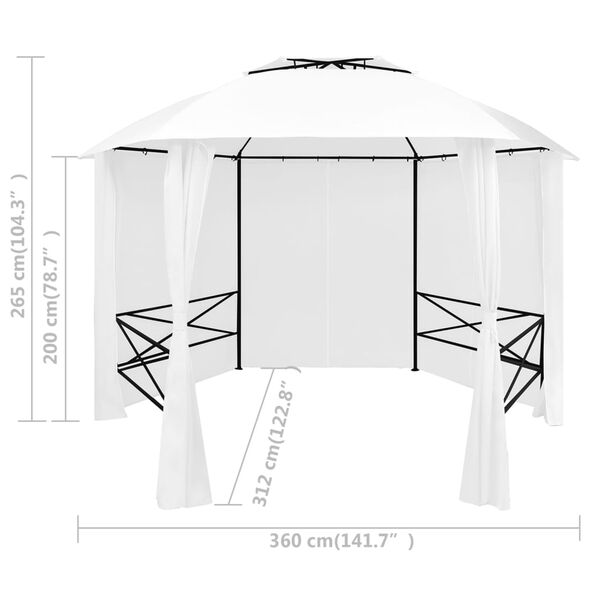 vidaXL Κιόσκι Κήπου με Κουρτίνες Λευκό 360 x 312 x 265 εκ. 180 γρ/μ²