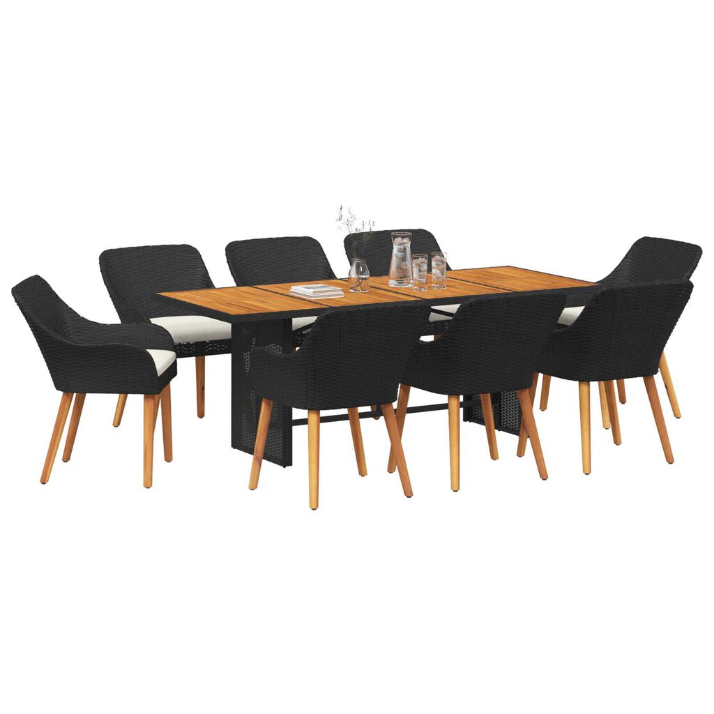 vidaXL Σέτ φαγητού για κήπο 9 pcs Μαύρο και καφέ συνθετικό ρατάν
