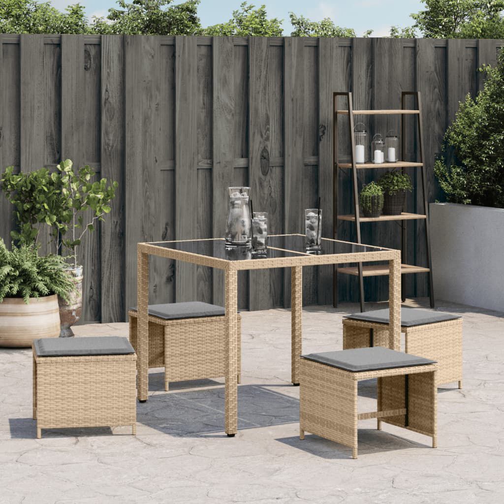 vidaXL Σκαμπό Κήπου 4 τεμ Μικτό Μπεζ 41x41x36 εκ Συνθ. Ρατάν+Μαξιλάρια
