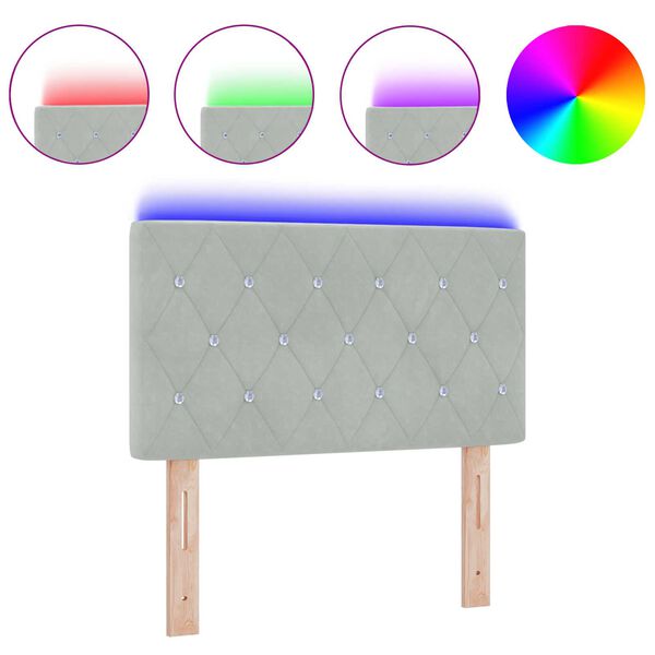 vidaXL Κεφαλάρι LED με φώτα λωρίδας LED Ανοιχτό γκρι 80 cm Βελούδο